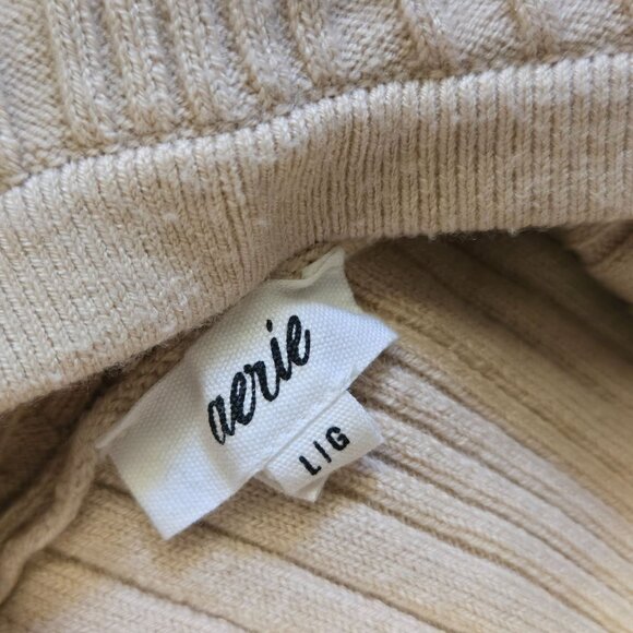 Aerie Ribbed Off-Shoulder Crop Light Beige Knit Top L - Picture 4 of 8